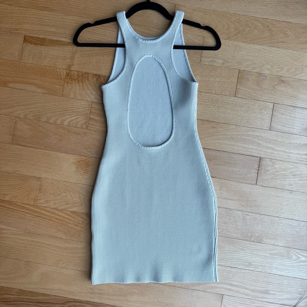 Babaton Beige Ribbed Backless Dress